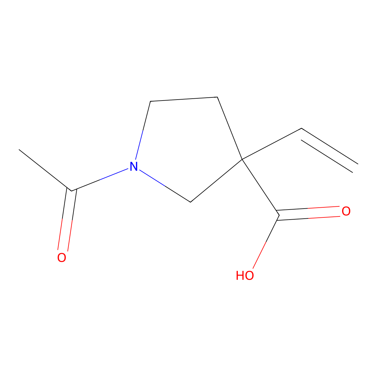 1-Acetyl-3-ethenylpyrrolidine-3-carboxylic acid molecular structure, CAS 2920162-32-7