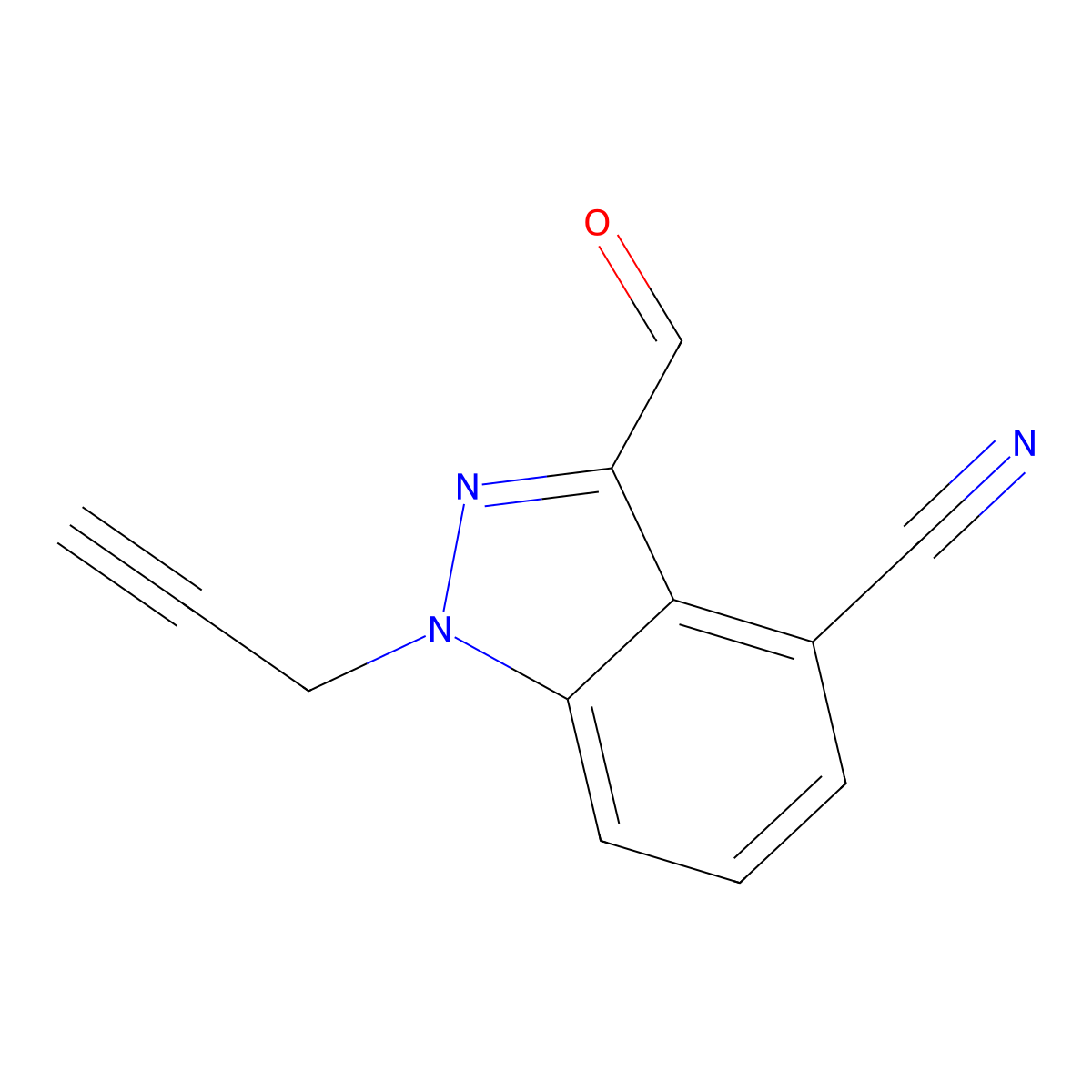 3-formyl-1-(prop-2-yn-1-yl)-1H-indazole-4-carbonitrile molecular structure, CAS 2920162-53-2