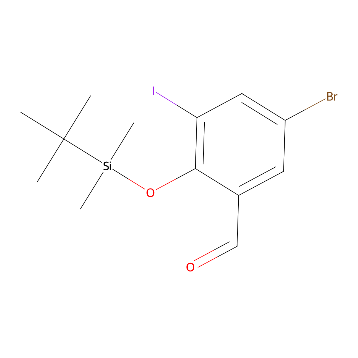 5-Bromo-2-[(tert-butyldimethylsilyl)oxy]-3-iodobenzaldehyde molecular structure, CAS 2920162-77-0