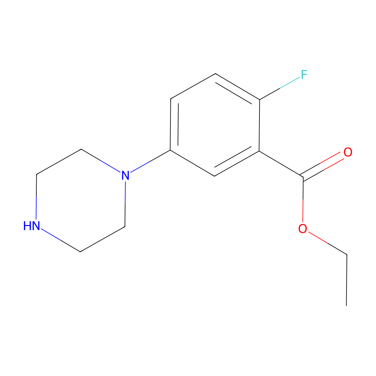 Ethyl 2-fluoro-5-(piperazin-1-yl)benzoate molecular structure, CAS 2920162-82-7