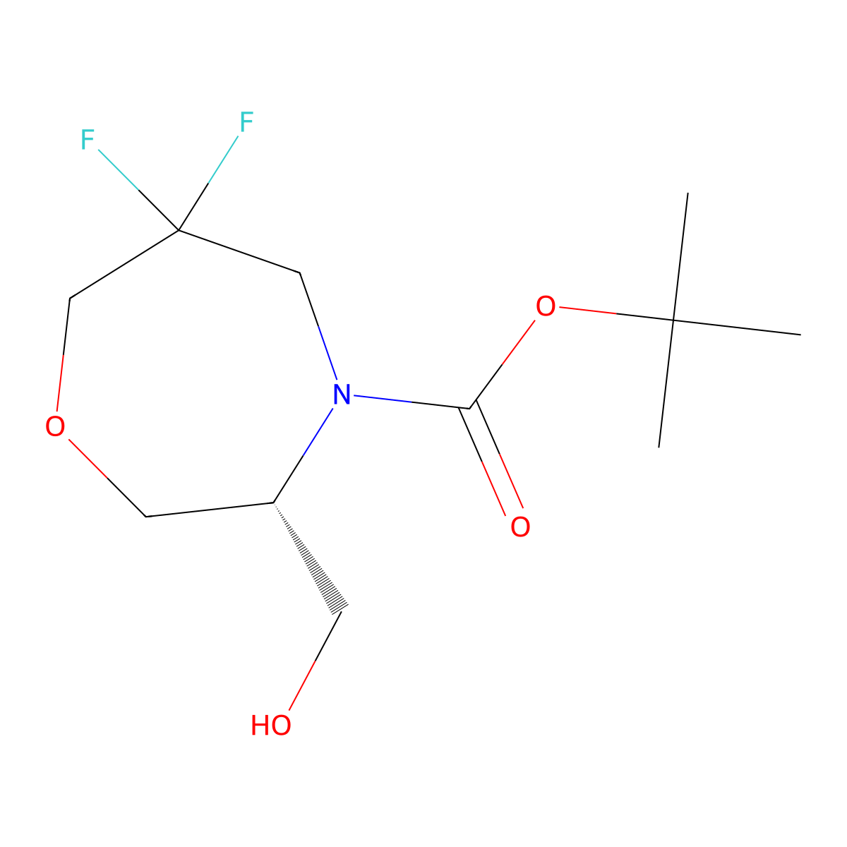 tert-butyl (3R)-6,6-difluoro-3-(hydroxymethyl)-1,4-oxazepane-4-carboxylate molecular structure, CAS 2920207-13-0