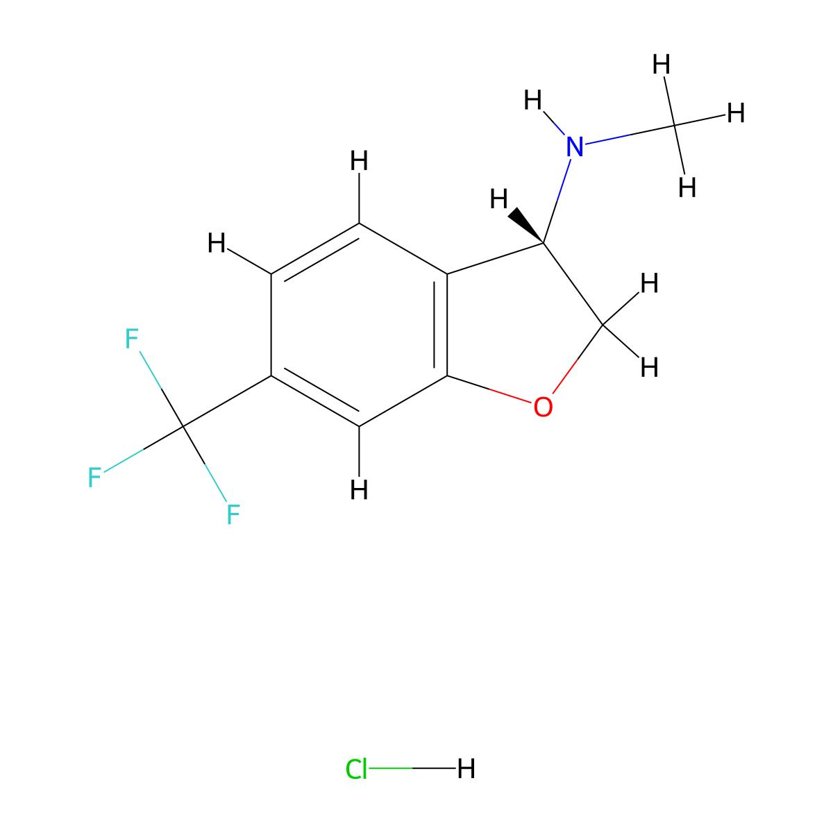 (3S)-N-methyl-6-(trifluoromethyl)-2,3-dihydrobenzofuran-3-amine;hydrochloride molecular structure, CAS 2920239-05-8
