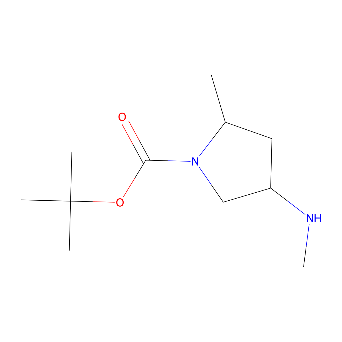 Tert-butyl 2-methyl-4-(methylamino)pyrrolidine-1-carboxylate molecular structure, CAS 2920240-23-7