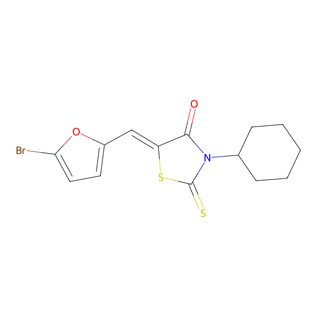 (Z)-5-((5-Bromofuran-2-yl)methylene)-3-cyclohexyl-2-thioxothiazolidin-4-one molecular structure, CAS 292034-08-3