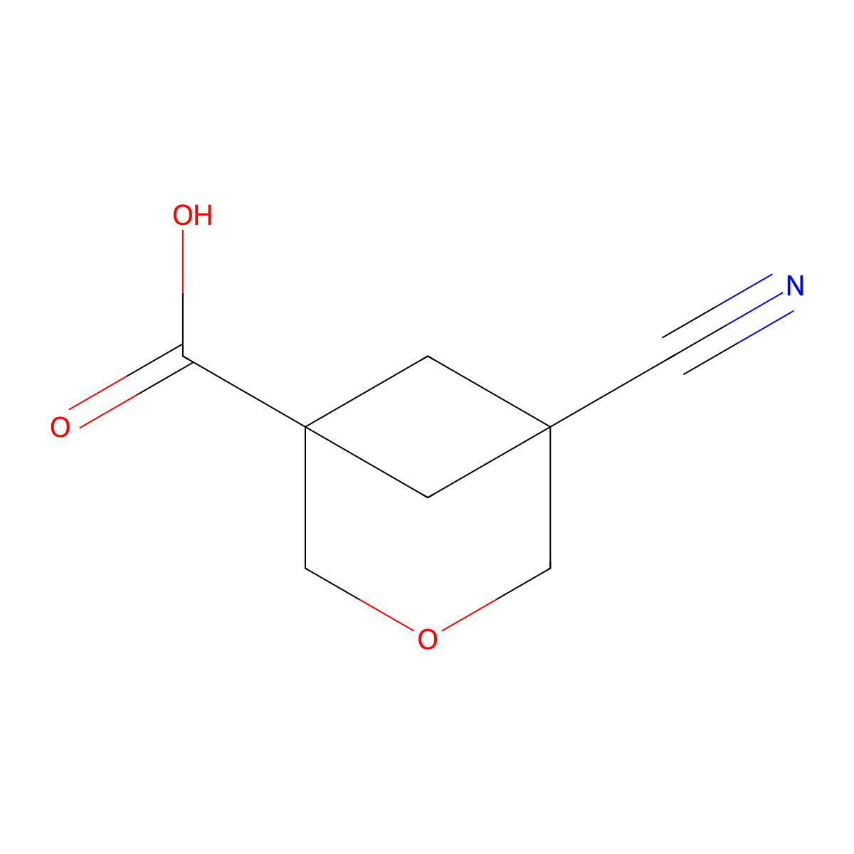 5-Cyano-3-oxabicyclo[3.1.1]heptane-1-carboxylic acid molecular structure, CAS 2920389-41-7