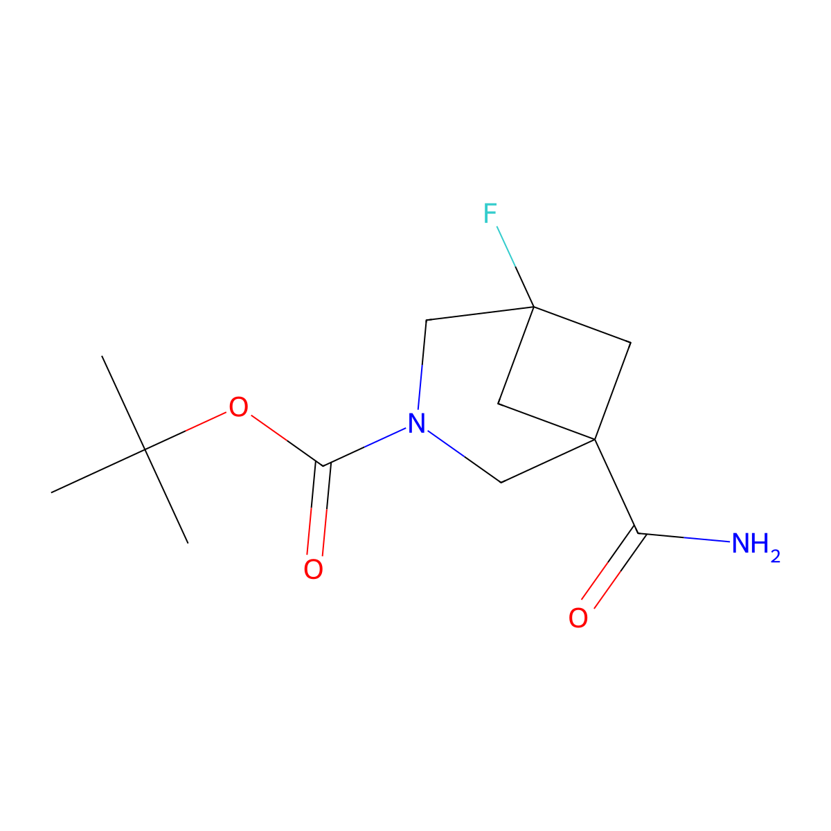 3-Boc-5-fluoro-3-azabicyclo[3.1.1]heptane-1-carboxamide molecular structure, CAS 2920390-26-5