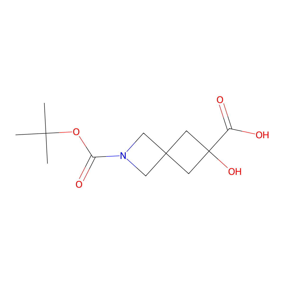 2-Tert-butoxycarbonyl-6-hydroxy-2-azaspiro[3.3]heptane-6-carboxylic acid molecular structure, CAS 2920390-32-3