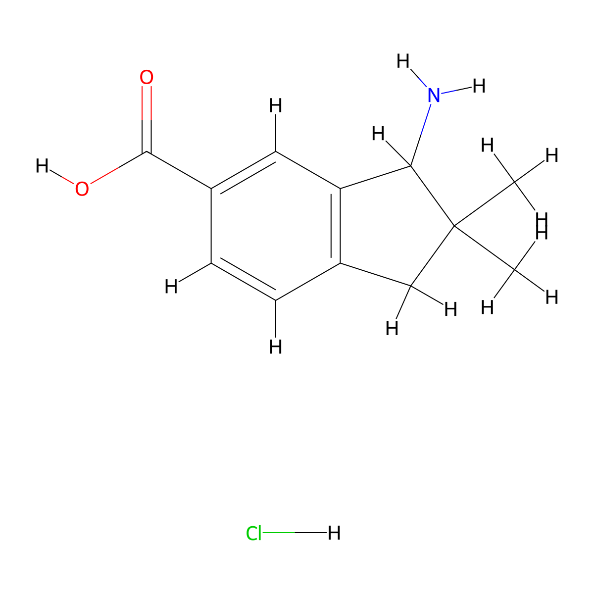 3-Amino-2,2-dimethyl-2,3-dihydro-1H-indene-5-carboxylic acid hydrochloride molecular structure, CAS 2920390-35-6