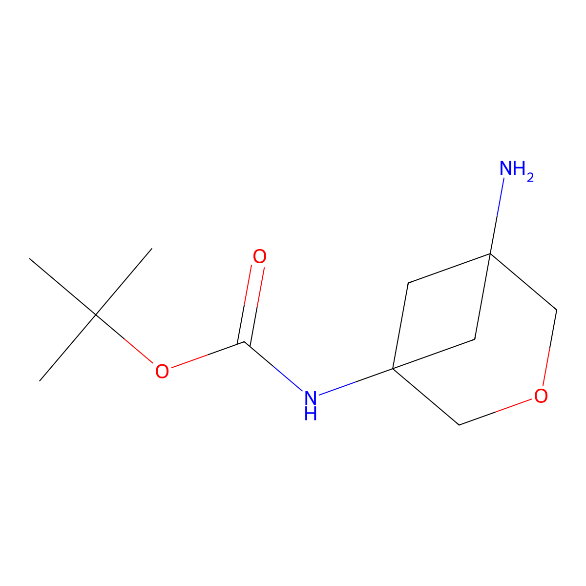 tert-butyl N-{5-amino-3-oxabicyclo[3.1.1]heptan-1-yl}carbamate molecular structure, CAS 2920395-54-4