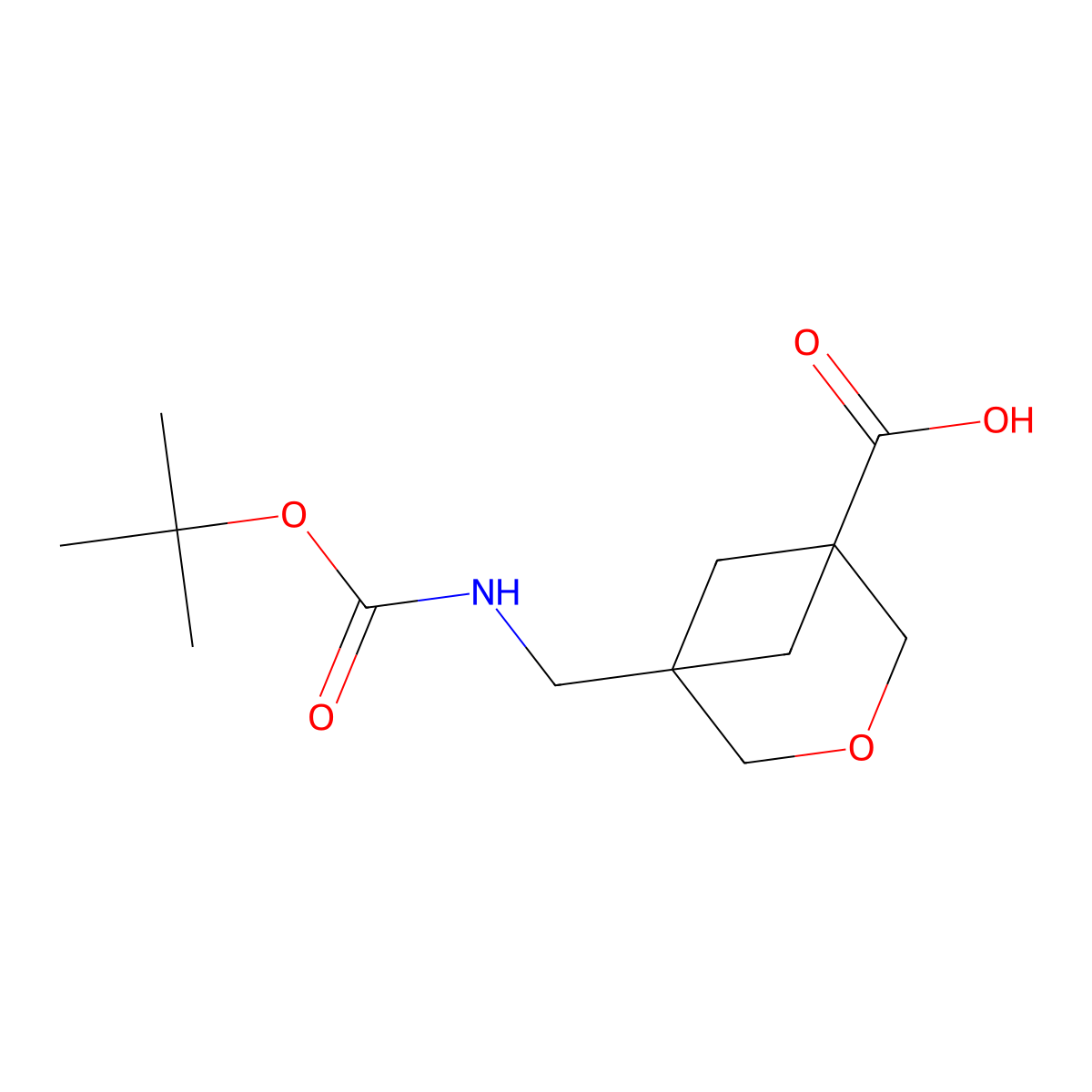5-(((tert-Butoxycarbonyl)amino)methyl)-3-oxabicyclo[3.1.1]heptane-1-carboxylic acid molecular structure, CAS 2920397-09-5