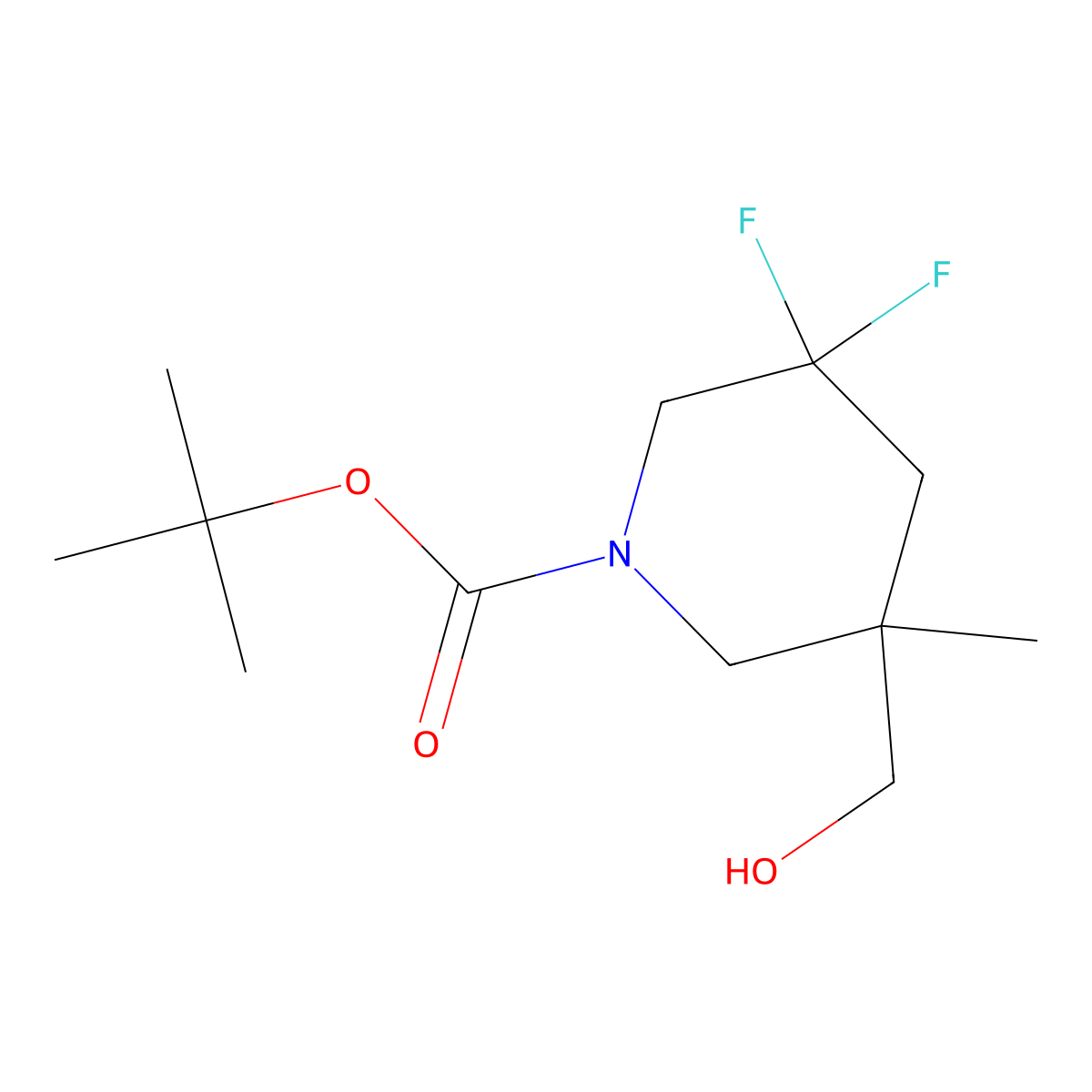 Tert-butyl 3,3-difluoro-5-(hydroxymethyl)-5-methyl-piperidine-1-carboxylate molecular structure, CAS 2920407-92-5