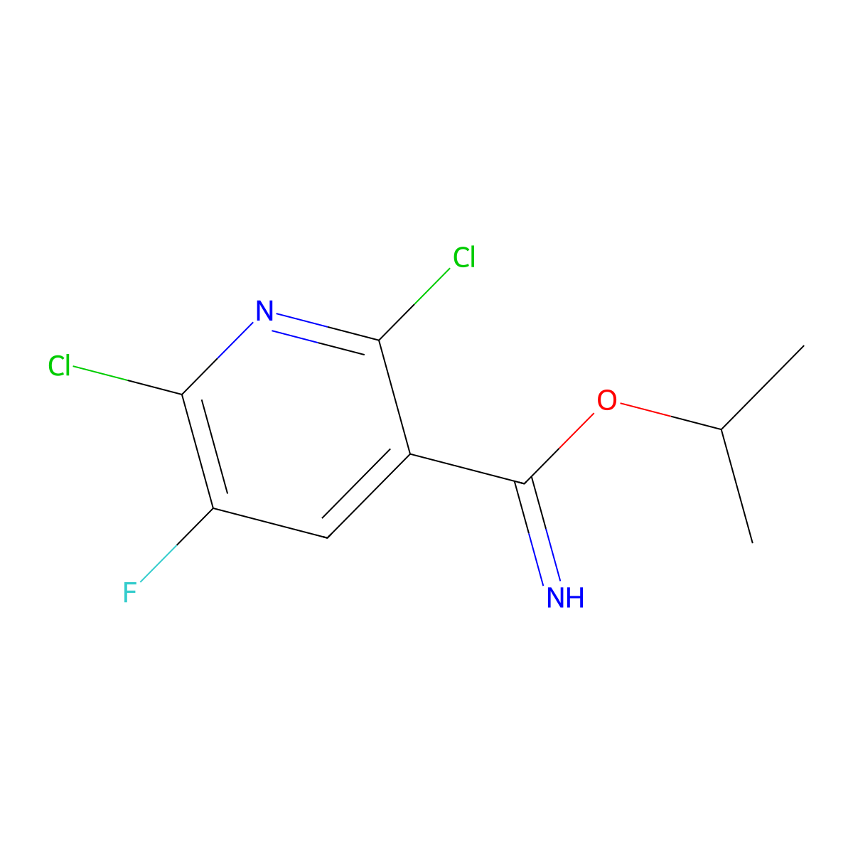 Isopropyl 2,6-dichloro-5-fluoro-pyridine-3-carboximidate molecular structure, CAS 2920423-46-5