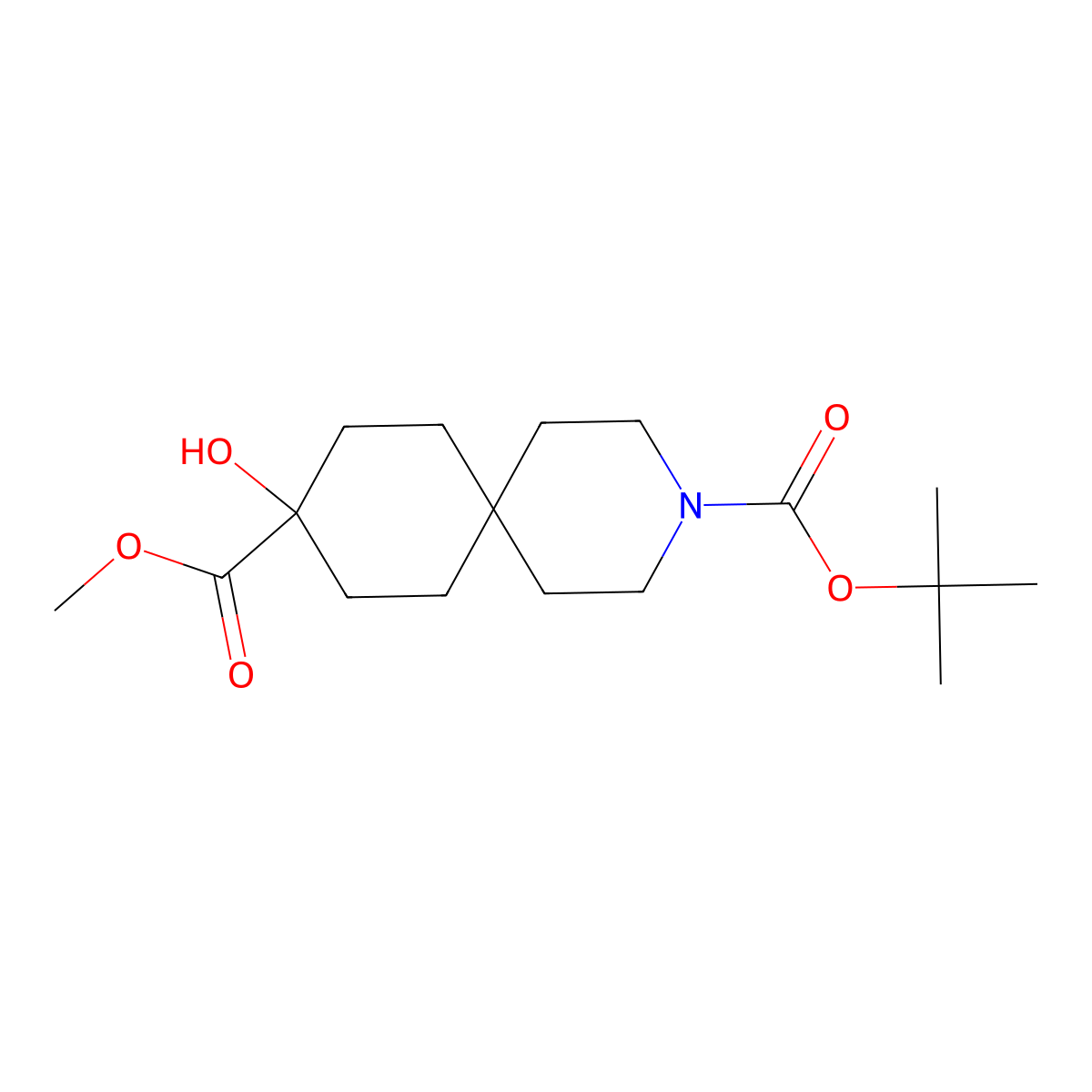 O3-Tert-butyl O9-methyl 9-hydroxy-3-azaspiro[5.5]undecane-3,9-dicarboxylate molecular structure, CAS 2920426-80-6