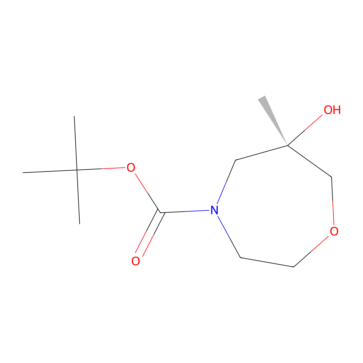 tert-butyl (6R)-6-hydroxy-6-methyl-1,4-oxazepane-4-carboxylate molecular structure, CAS 2920443-21-4