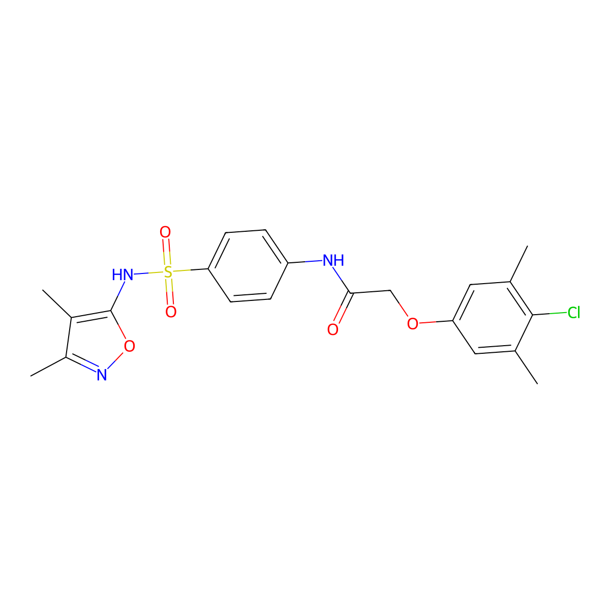 2-(4-chloro-3,5-dimethylphenoxy)-N-(4-{[(3,4-dimethyl-5-isoxazolyl)amino]sulfonyl}phenyl)acetamide molecular structure, CAS 292052-05-2