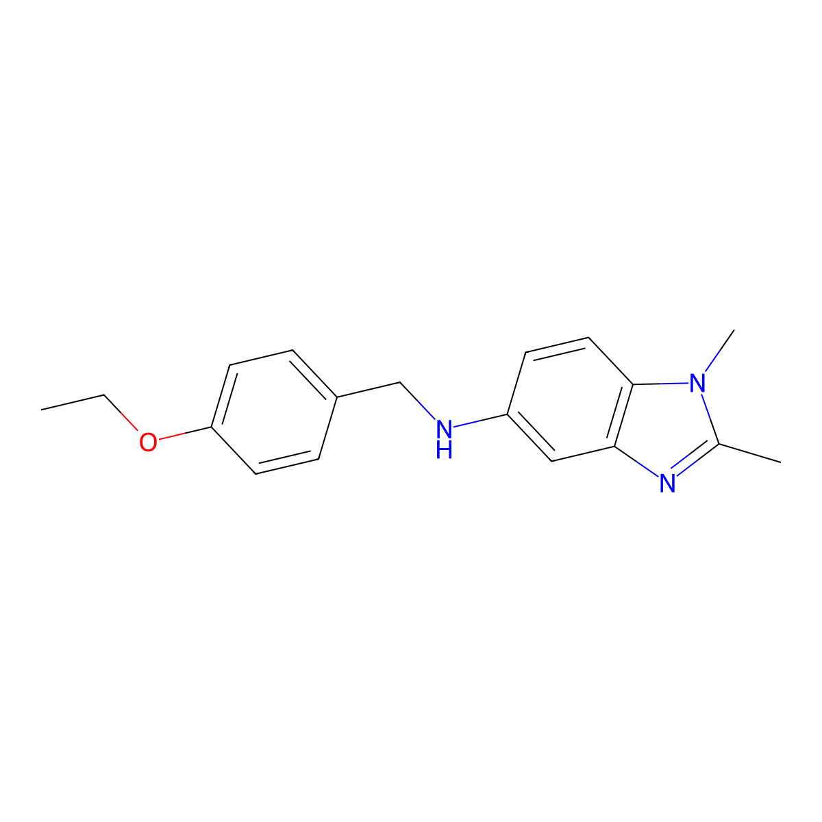 (1,2-Dimethyl-1H-benzoimidazol-5-yl)-(4-ethoxy-benzyl)-amine molecular structure, CAS 292052-59-6