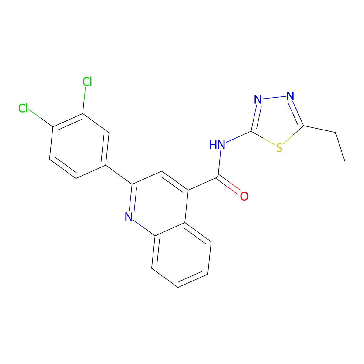 2-(3,4-dichlorophenyl)-N-(5-ethyl-1,3,4-thiadiazol-2-yl)quinoline-4-carboxamide molecular structure, CAS 292052-70-1