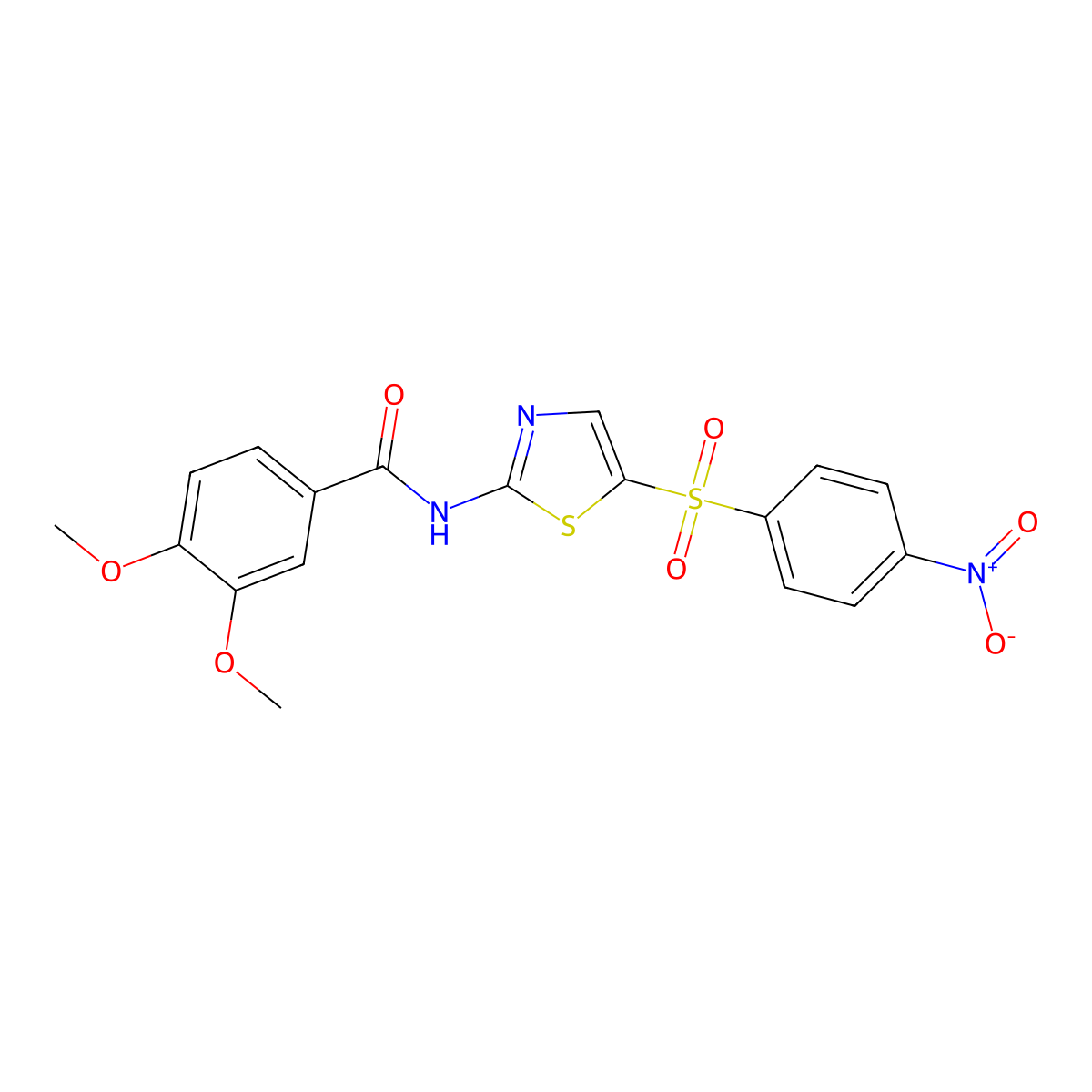 3,4-dimethoxy-N-{5-[(4-nitrophenyl)sulfonyl]-1,3-thiazol-2-yl}benzamide molecular structure, CAS 292053-08-8