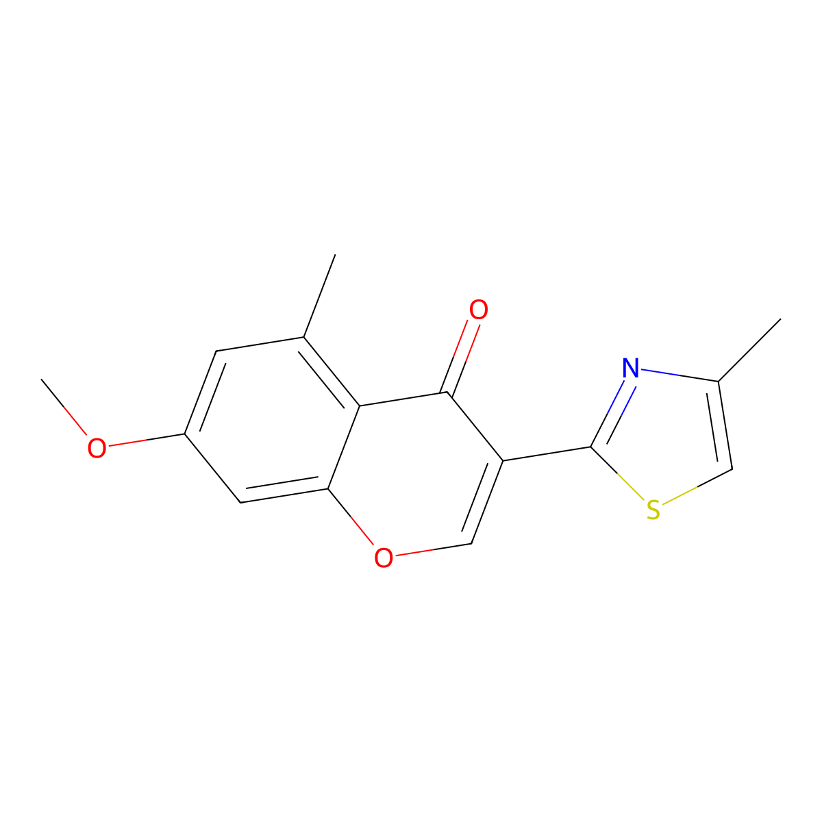 7-methoxy-5-methyl-3-(4-methyl-1,3-thiazol-2-yl)-4H-chromen-4-one molecular structure, CAS 292053-14-6