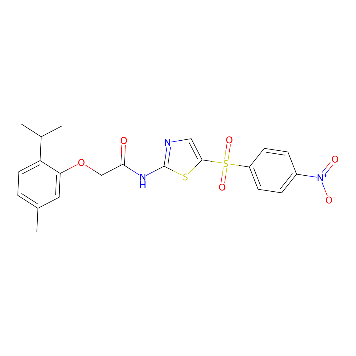 2-(5-methyl-2-propan-2-ylphenoxy)-N-[5-(4-nitrophenyl)sulfonyl-1,3-thiazol-2-yl]acetamide molecular structure, CAS 292053-46-4