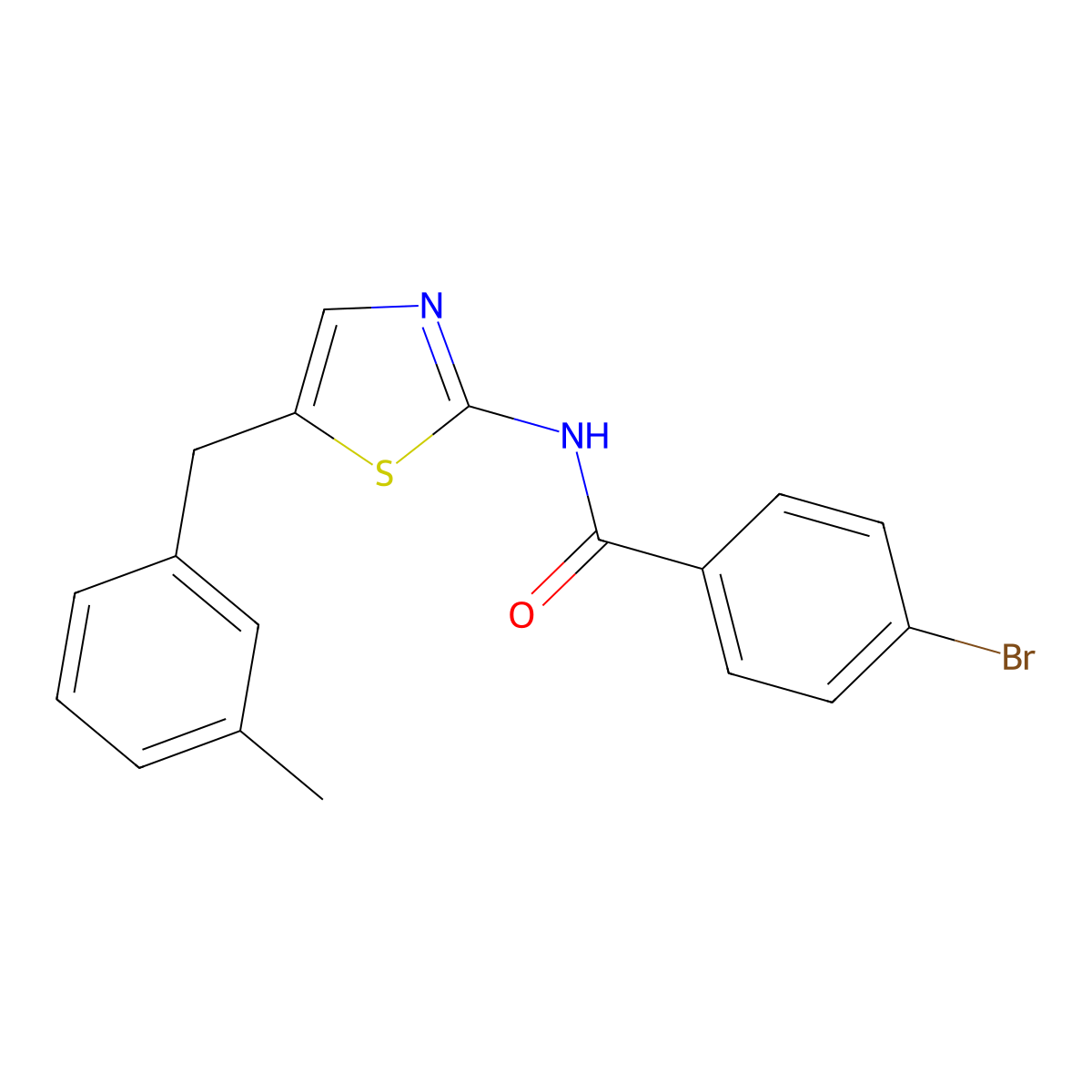 4-bromo-N-[5-[(3-methylphenyl)methyl]-1,3-thiazol-2-yl]benzamide molecular structure, CAS 292057-06-8