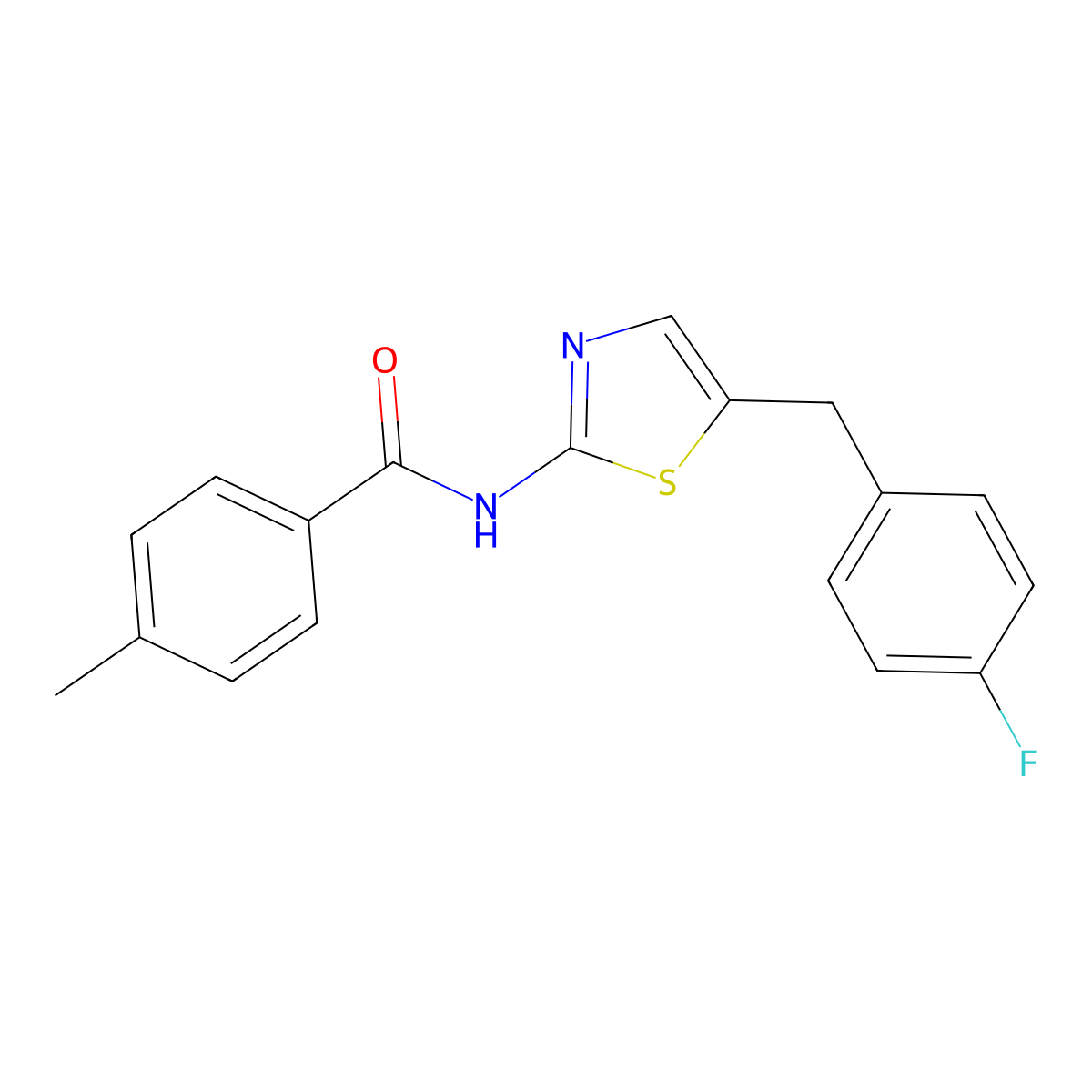 N-{5-[(4-fluorophenyl)methyl]-1,3-thiazol-2-yl}-4-methylbenzamide molecular structure, CAS 292057-34-2