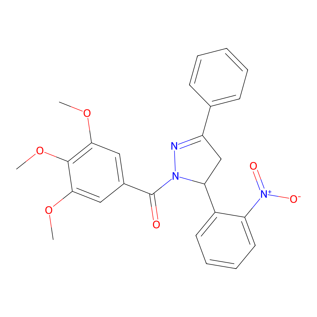 [3-(2-Nitrophenyl)-5-phenyl-3,4-dihydropyrazol-2-yl]-(3,4,5-trimethoxyphenyl)methanone molecular structure, CAS 292057-40-0