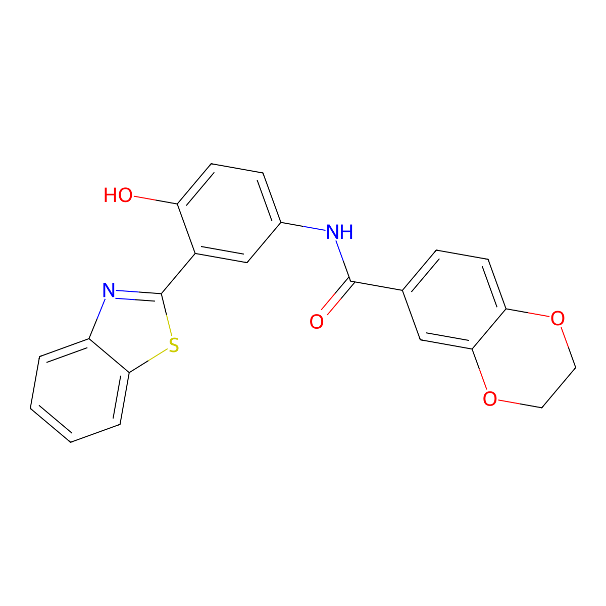 N-[3-(1,3-benzothiazol-2-yl)-4-hydroxyphenyl]-2,3-dihydro-1,4-benzodioxine-6-carboxamide molecular structure, CAS 292057-60-4
