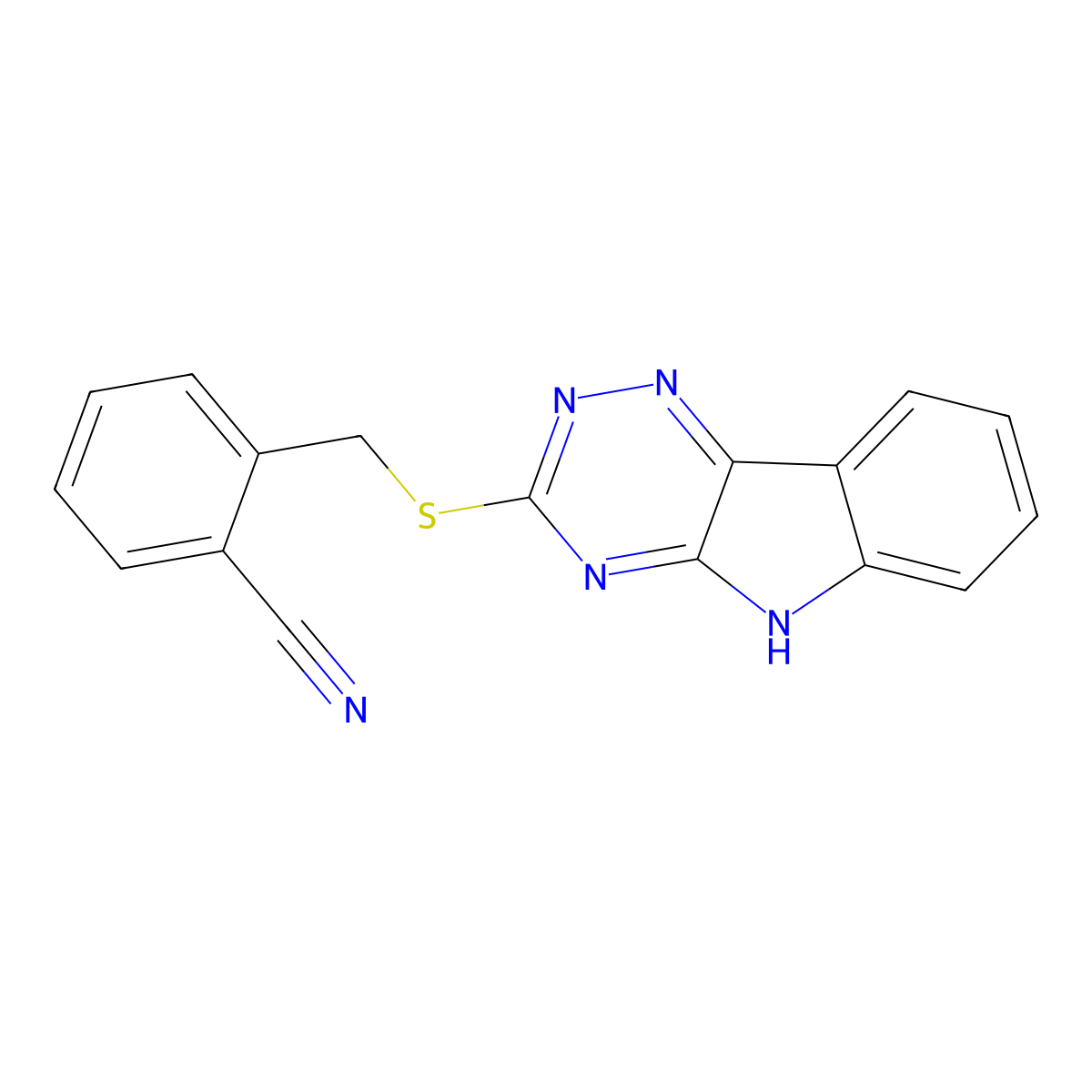 2-[(5H-[1,2,4]triazino[5,6-b]indol-3-ylsulfanyl)methyl]benzonitrile molecular structure, CAS 292057-70-6