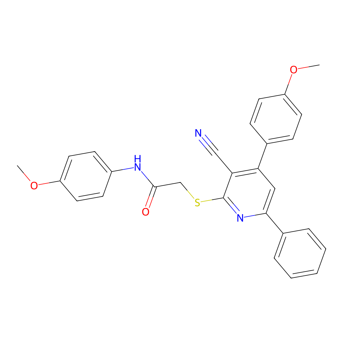 2-[3-cyano-4-(4-methoxyphenyl)-6-phenylpyridin-2-yl]sulfanyl-N-(4-methoxyphenyl)acetamide molecular structure, CAS 292057-73-9