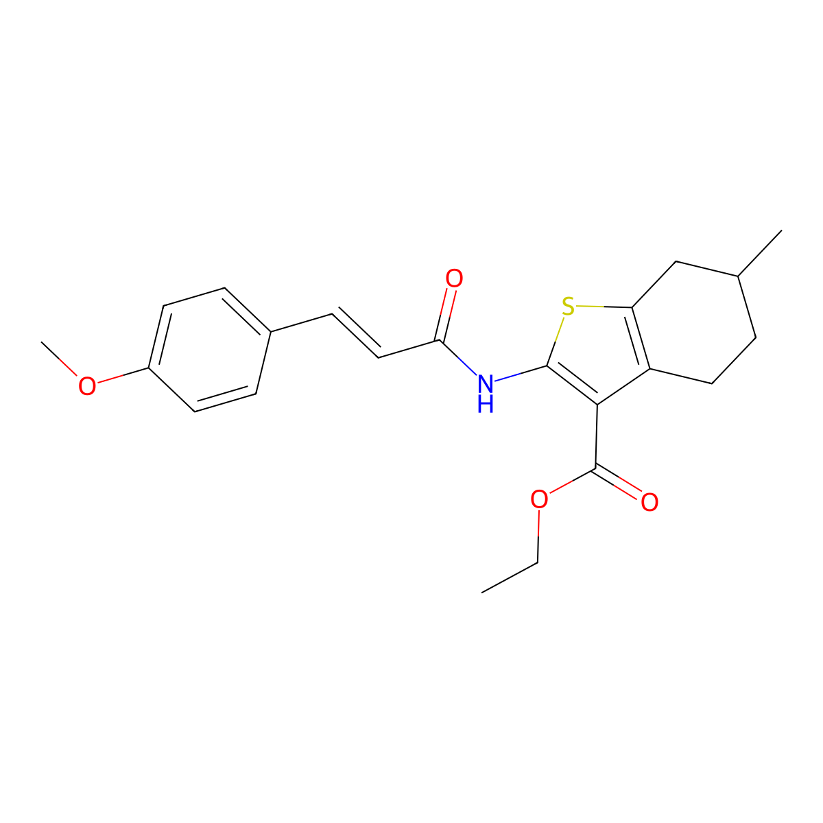 Ethyl 4,5,6,7-tetrahydro-2-[[3-(4-methoxyphenyl)-1-oxo-2-propen-1-yl]amino]-6-methylbenzo[b]thiophene-3-carboxylate molecular structure, CAS 292057-77-3