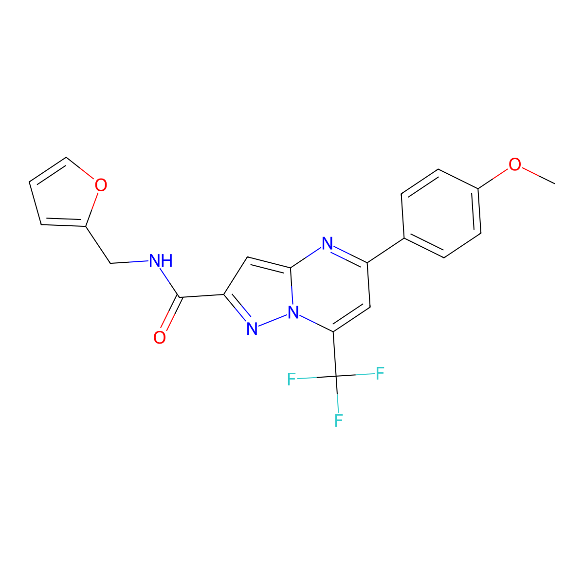 N-(2-furanylmethyl)-5-(4-methoxyphenyl)-7-(trifluoromethyl)-2-pyrazolo[1,5-a]pyrimidinecarboxamide molecular structure, CAS 292057-93-3