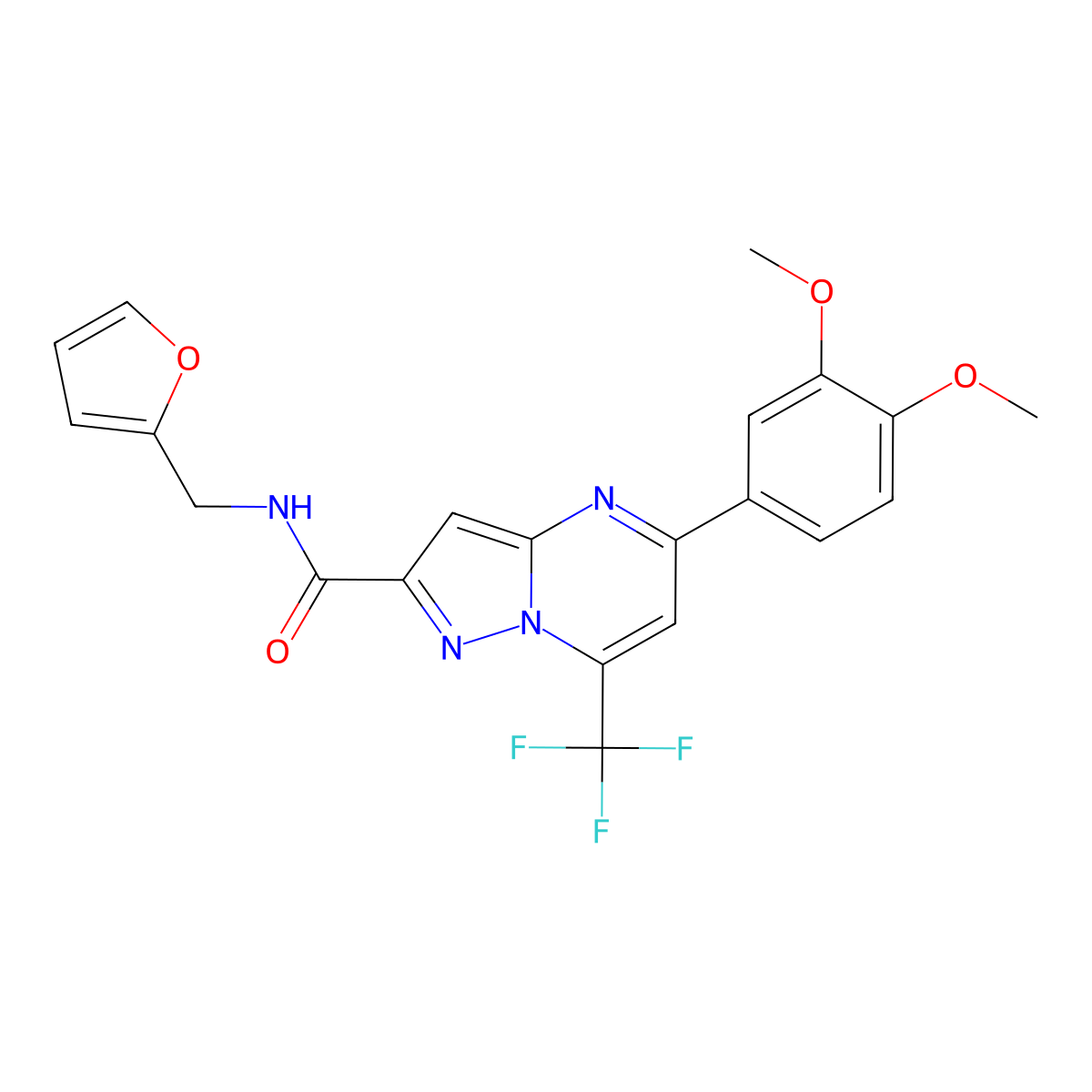 5-(3,4-dimethoxyphenyl)-N-(furan-2-ylmethyl)-7-(trifluoromethyl)pyrazolo[1,5-a]pyrimidine-2-carboxamide molecular structure, CAS 292057-97-7