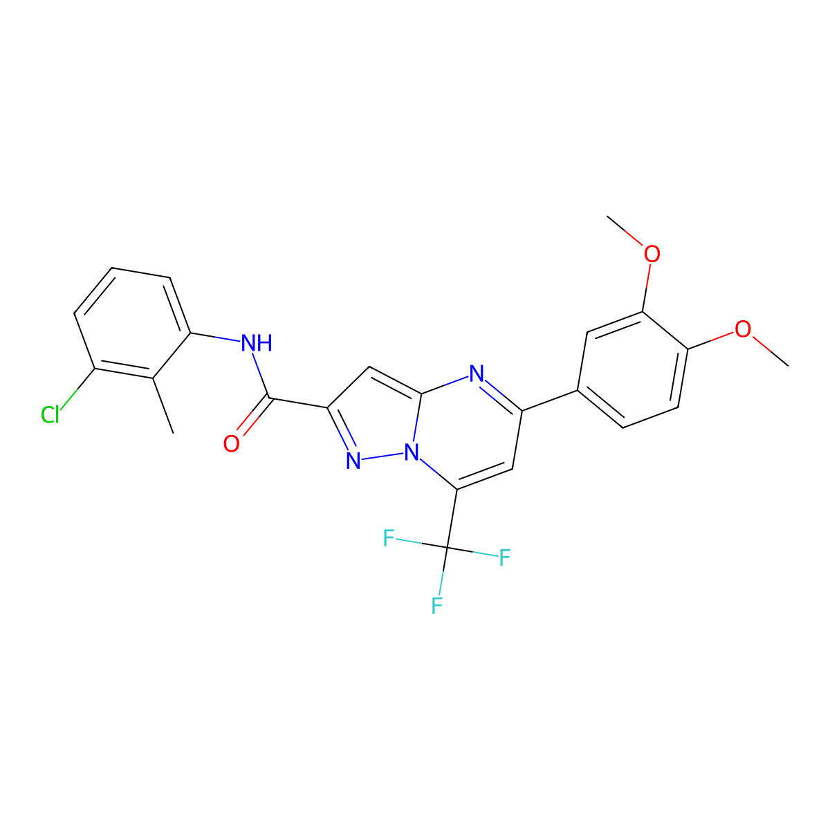 N-(3-chloro-2-methylphenyl)-5-(3,4-dimethoxyphenyl)-7-(trifluoromethyl)pyrazolo[1,5-a]pyrimidine-2-carboxamide molecular structure, CAS 292057-99-9