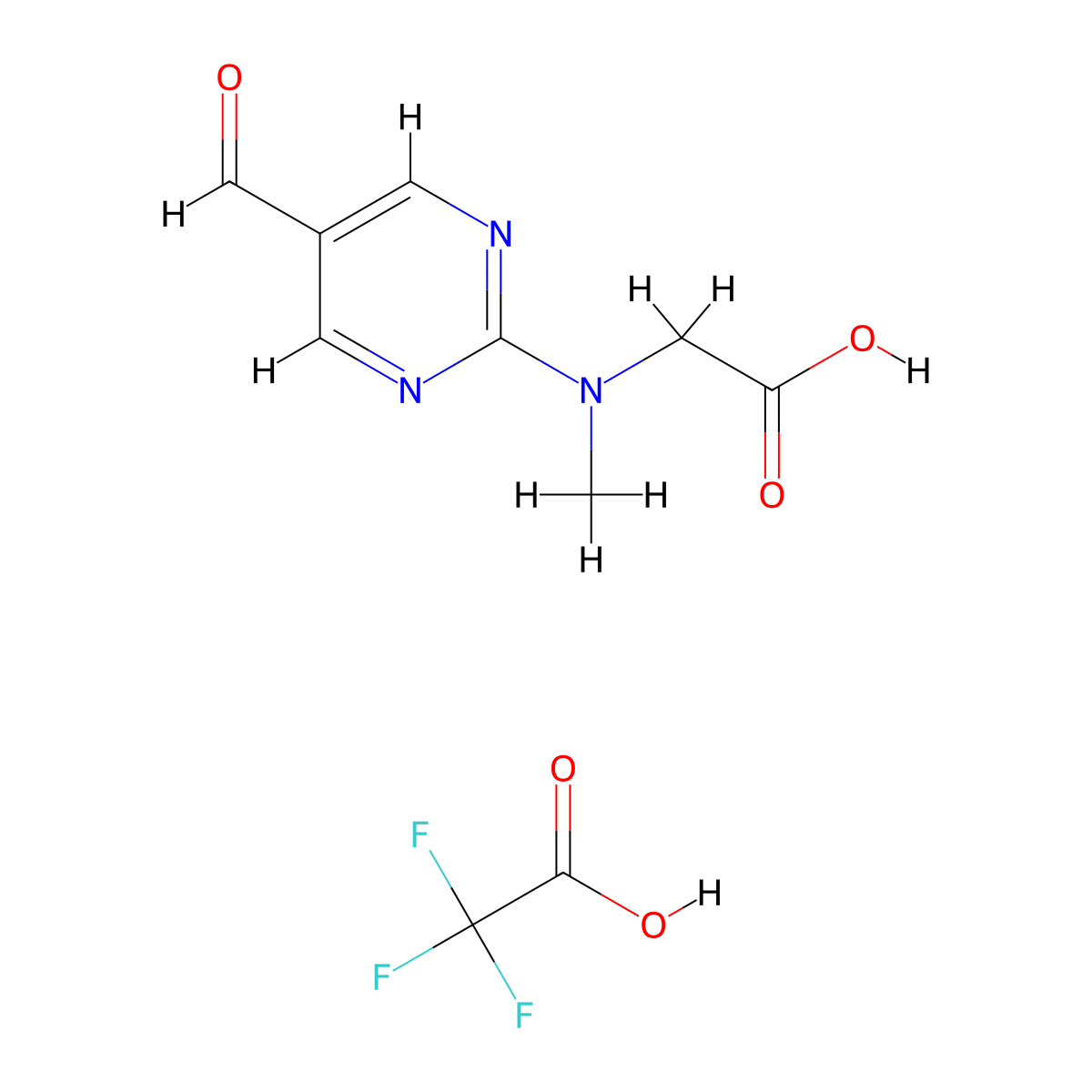 2-[(5-Formylpyrimidin-2-yl)(methyl)amino]acetic acid, trifluoroacetic acid molecular structure, CAS 2920572-73-0