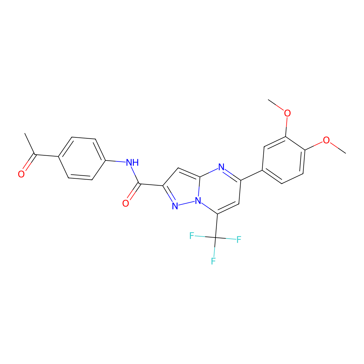 N-(4-acetylphenyl)-5-(3,4-dimethoxyphenyl)-7-(trifluoromethyl)pyrazolo[1,5-a]pyrimidine-2-carboxamide molecular structure, CAS 292058-00-5