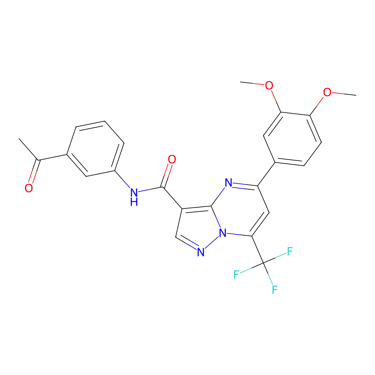 N-(3-acetylphenyl)-5-(3,4-dimethoxyphenyl)-7-(trifluoromethyl)pyrazolo[1,5-a]pyrimidine-3-carboxamide molecular structure, CAS 292058-02-7