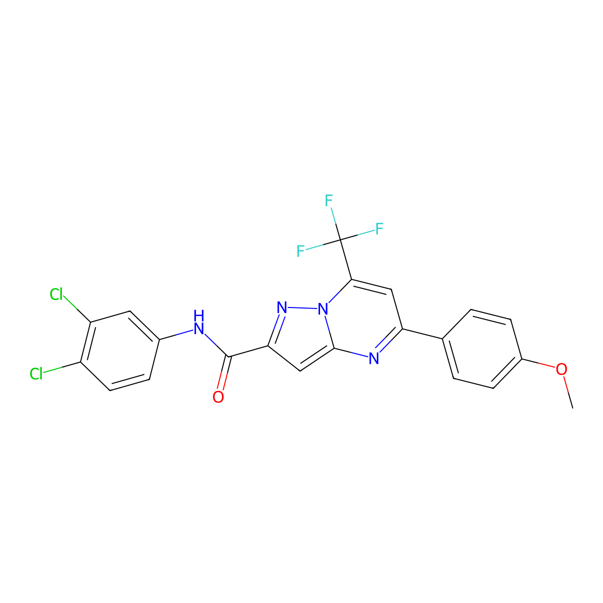 N-(3,4-dichlorophenyl)-5-(4-methoxyphenyl)-7-(trifluoromethyl)pyrazolo[1,5-a]pyrimidine-2-carboxamide molecular structure, CAS 292058-03-8