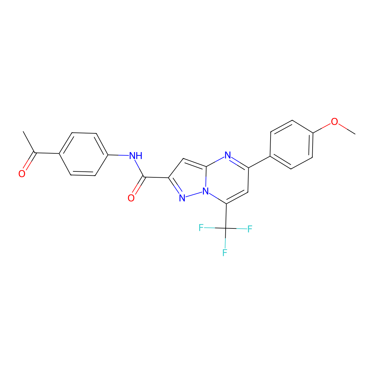 N-(4-acetylphenyl)-5-(4-methoxyphenyl)-7-(trifluoromethyl)pyrazolo[1,5-a]pyrimidine-2-carboxamide molecular structure, CAS 292058-04-9