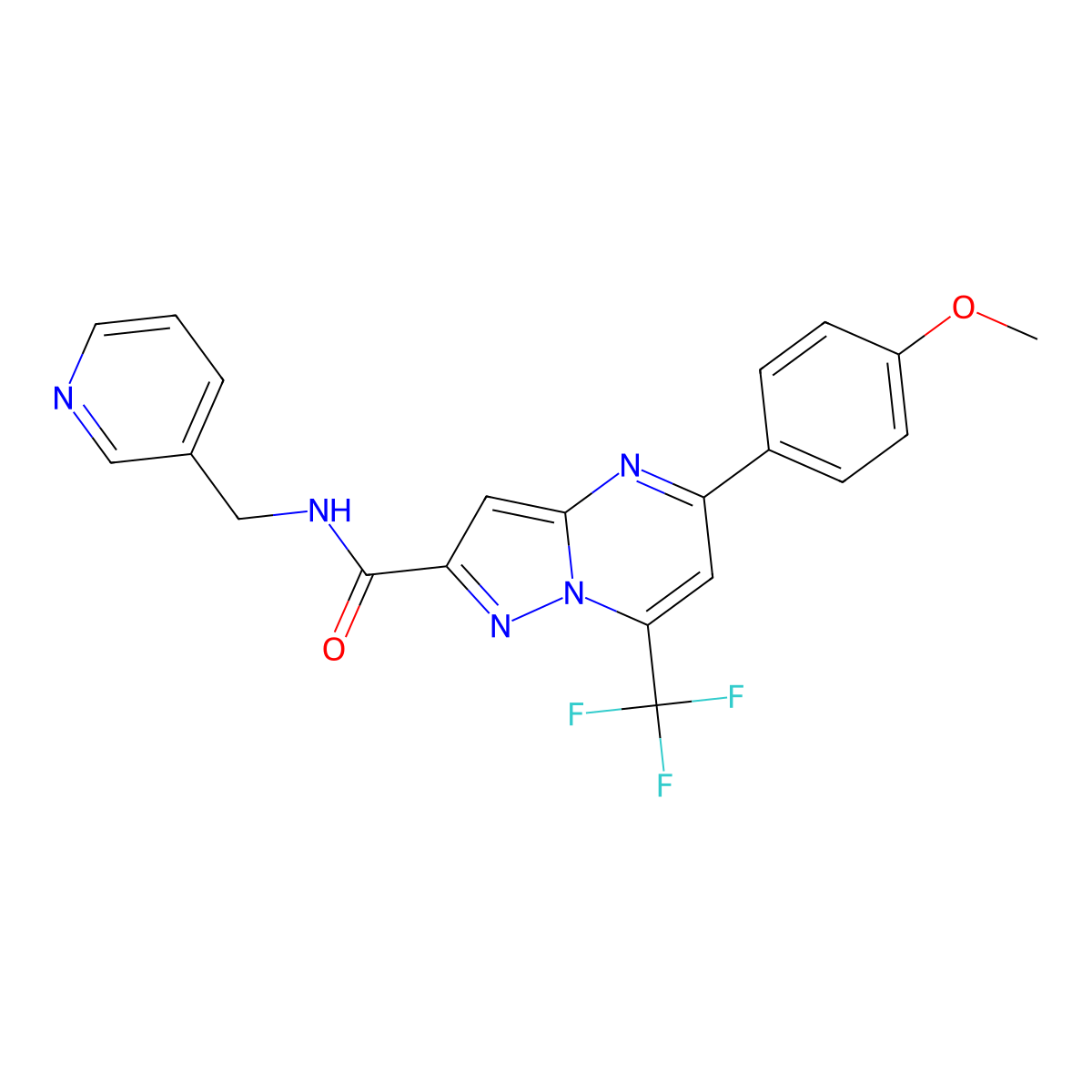 5-(4-methoxyphenyl)-N-(pyridin-3-ylmethyl)-7-(trifluoromethyl)pyrazolo[1,5-a]pyrimidine-2-carboxamide molecular structure, CAS 292058-05-0