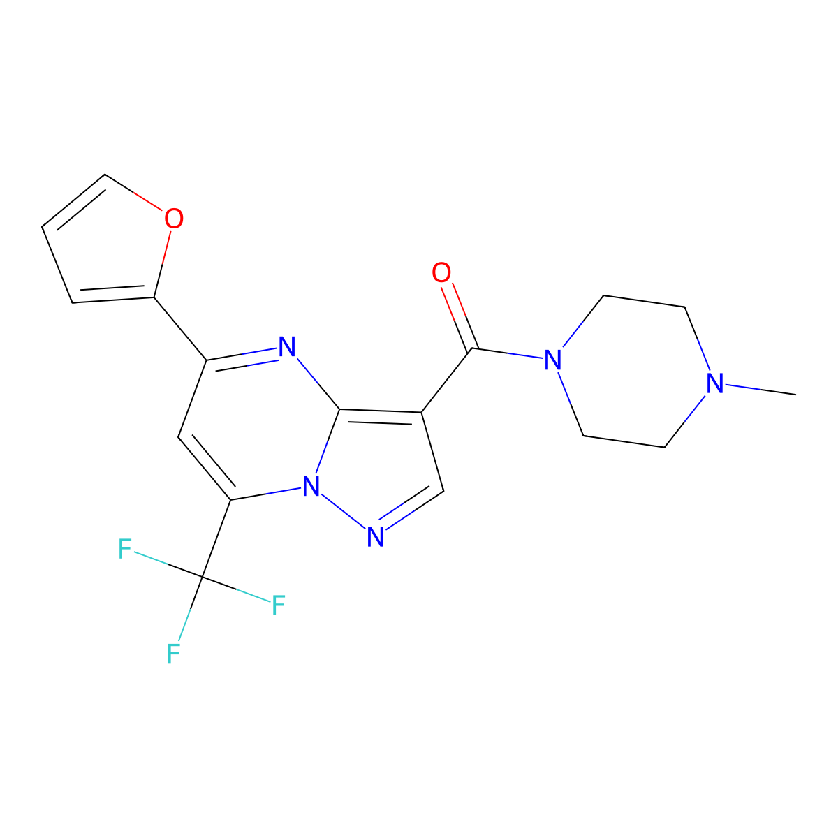 [5-(Furan-2-yl)-7-(trifluoromethyl)pyrazolo[1,5-a]pyrimidin-3-yl](4-methylpiperazin-1-yl)methanone molecular structure, CAS 292058-07-2