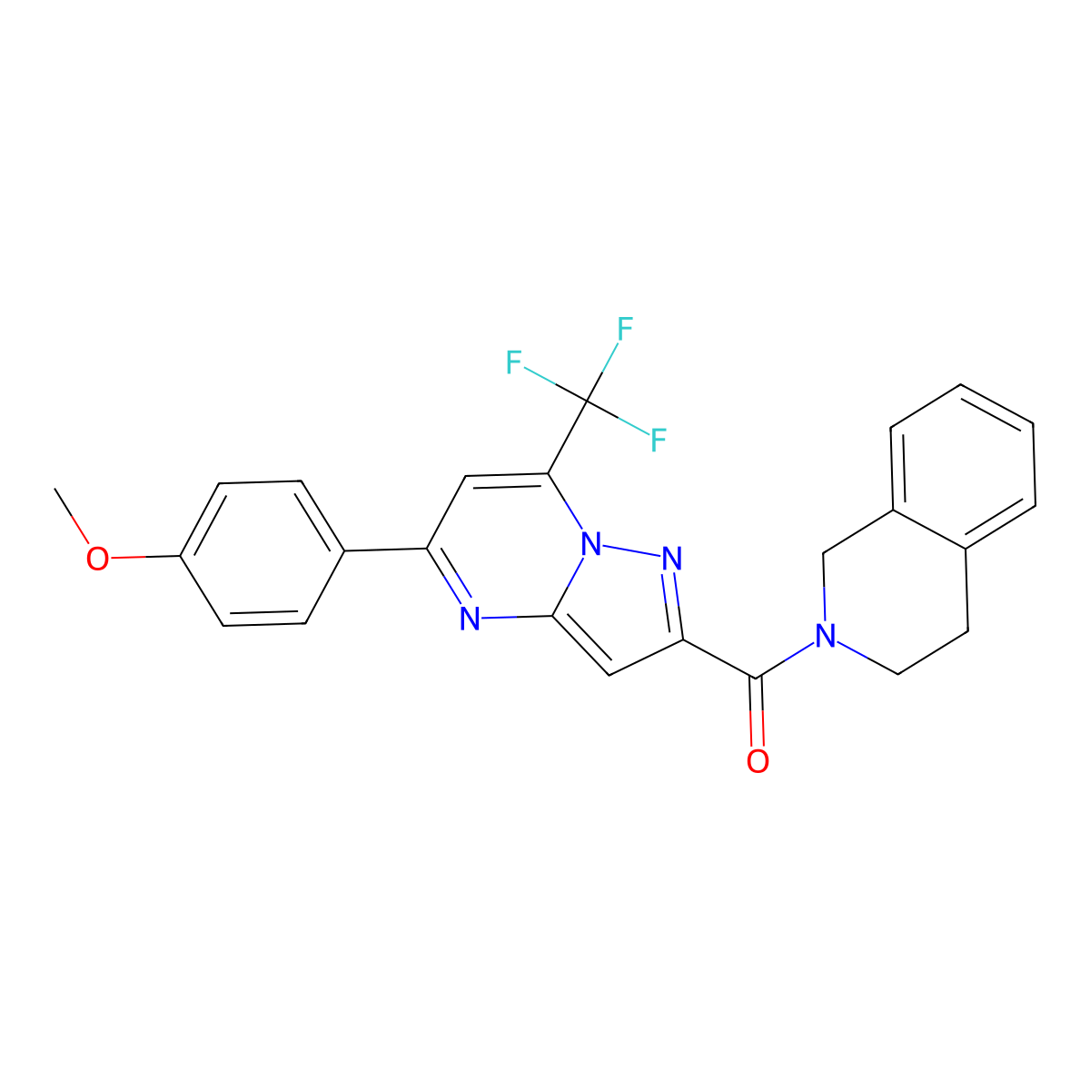 3,4-dihydro-1H-isoquinolin-2-yl-[5-(4-methoxyphenyl)-7-(trifluoromethyl)pyrazolo[1,5-a]pyrimidin-2-yl]methanone molecular structure, CAS 292058-11-8