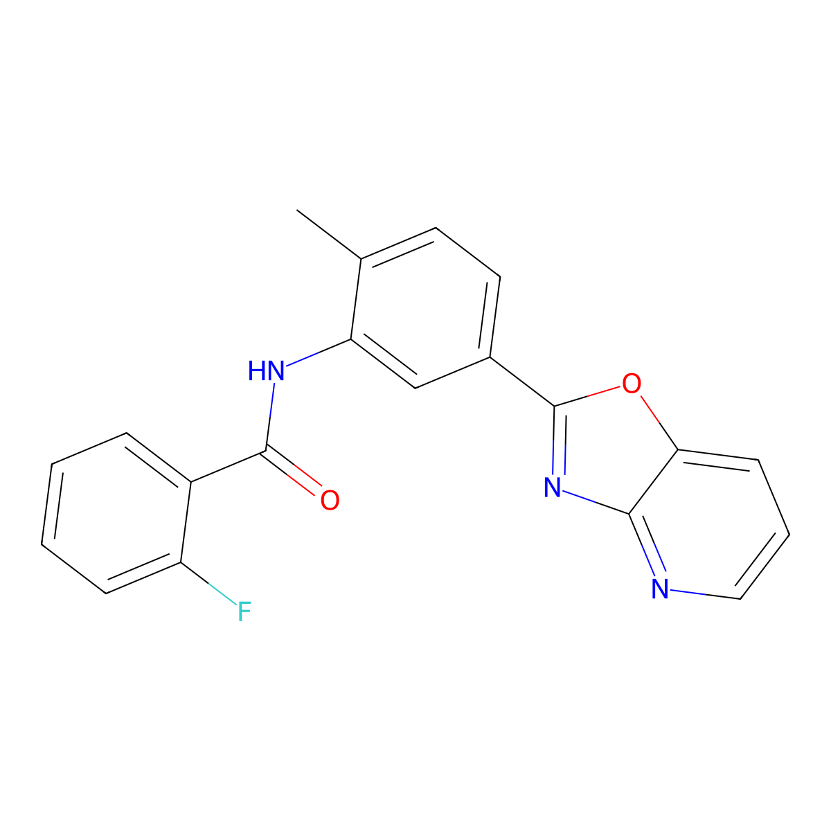 2-fluoro-N-(2-methyl-5-[1,3]oxazolo[4,5-b]pyridin-2-ylphenyl)benzamide molecular structure, CAS 292058-19-6