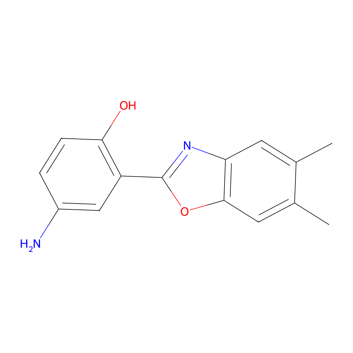 4-Amino-2-(5,6-dimethyl-benzooxazol-2-yl)-phenol molecular structure, CAS 292058-24-3