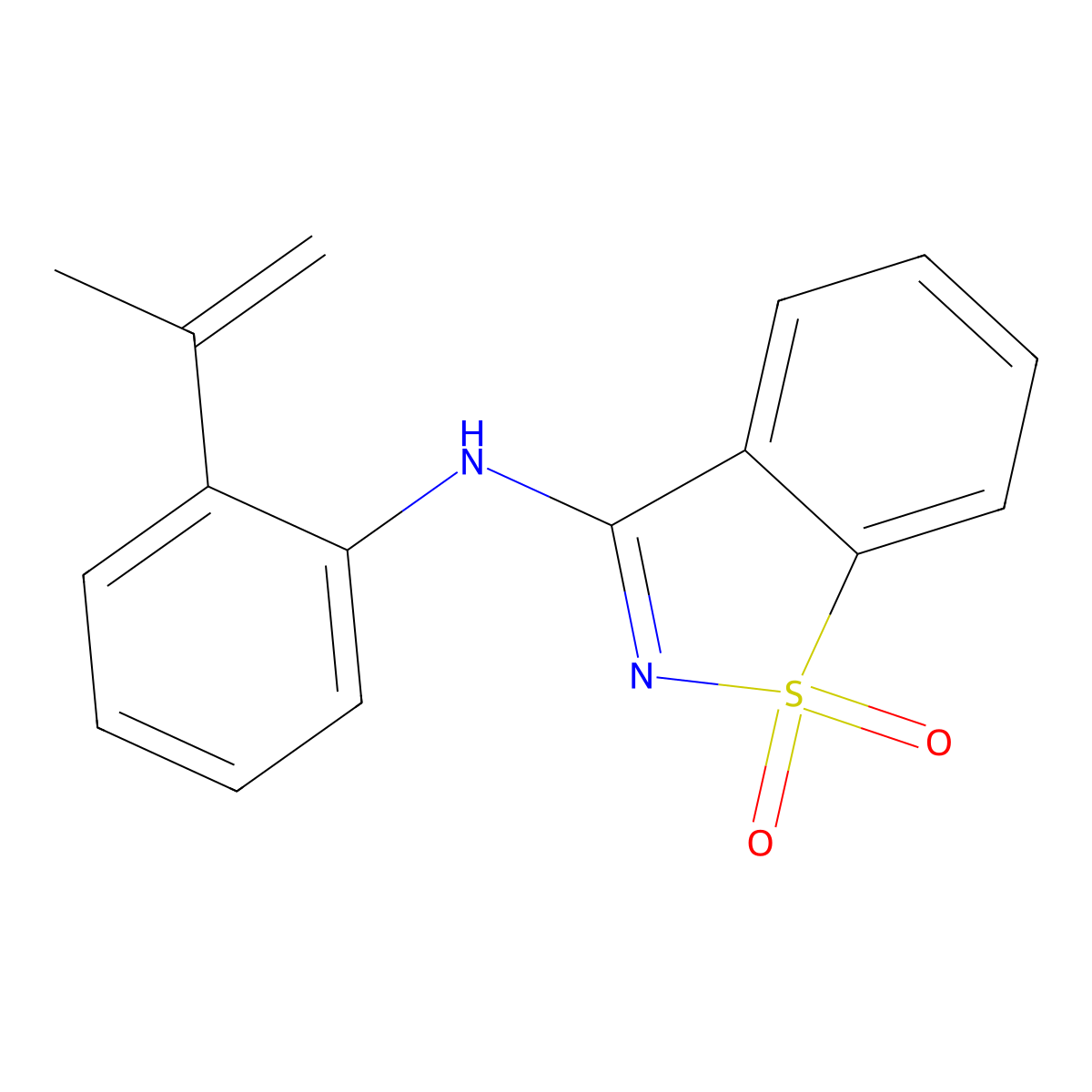 N-(2-isopropenylphenyl)-1,2-benzisothiazol-3-amine 1,1-dioxide molecular structure, CAS 292058-71-0