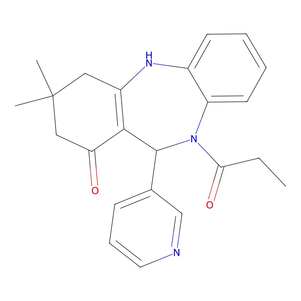 9,9-Dimethyl-5-propanoyl-6-pyridin-3-yl-6,8,10,11-tetrahydrobenzo[b][1,4]benzodiazepin-7-one molecular structure, CAS 292064-57-4