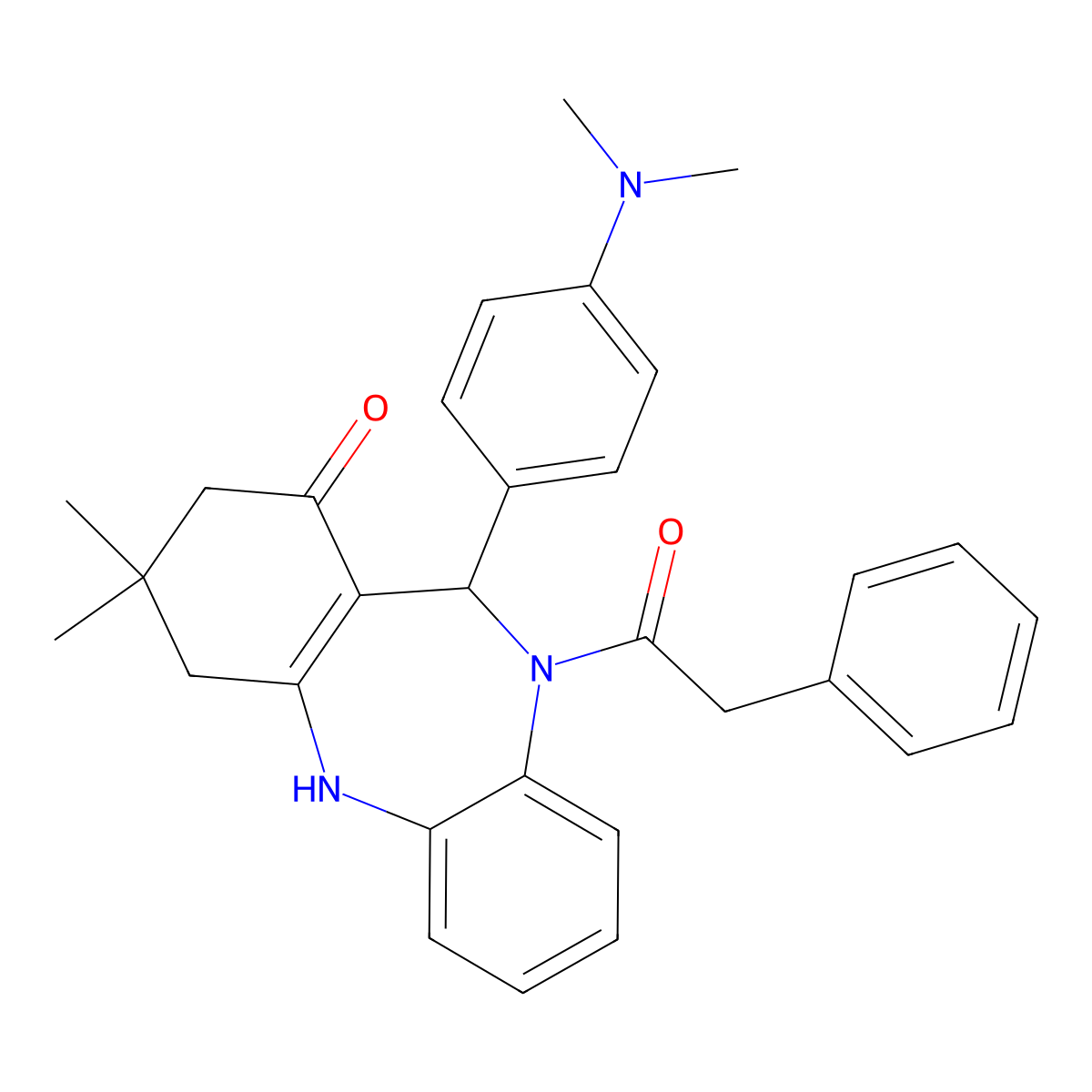 11-[4-(dimethylamino)phenyl]-3,3-dimethyl-10-(phenylacetyl)-2,3,4,5,10,11-hexahydro-1H-dibenzo[b,e][1,4]diazepin-1-one molecular structure, CAS 292064-58-5