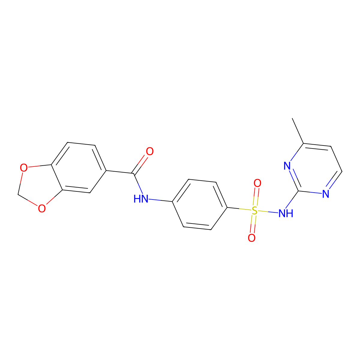 N-[4-[(4-methylpyrimidin-2-yl)sulfamoyl]phenyl]-1,3-benzodioxole-5-carboxamide molecular structure, CAS 292064-99-4