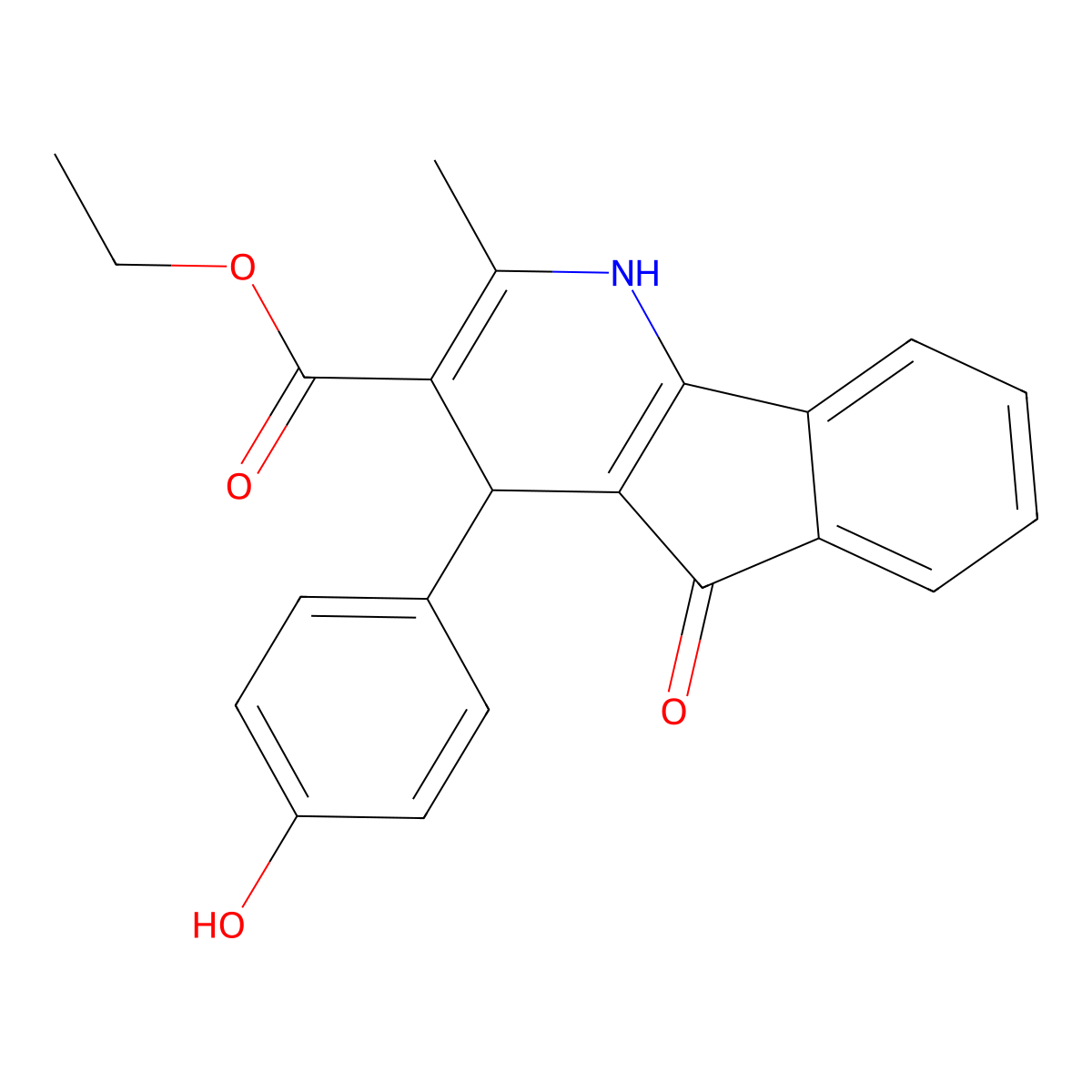Ethyl 4-(4-hydroxyphenyl)-2-methyl-5-oxo-4,5-dihydro-1H-indeno[1,2-b]pyridine-3-carboxylate molecular structure, CAS 292066-08-1