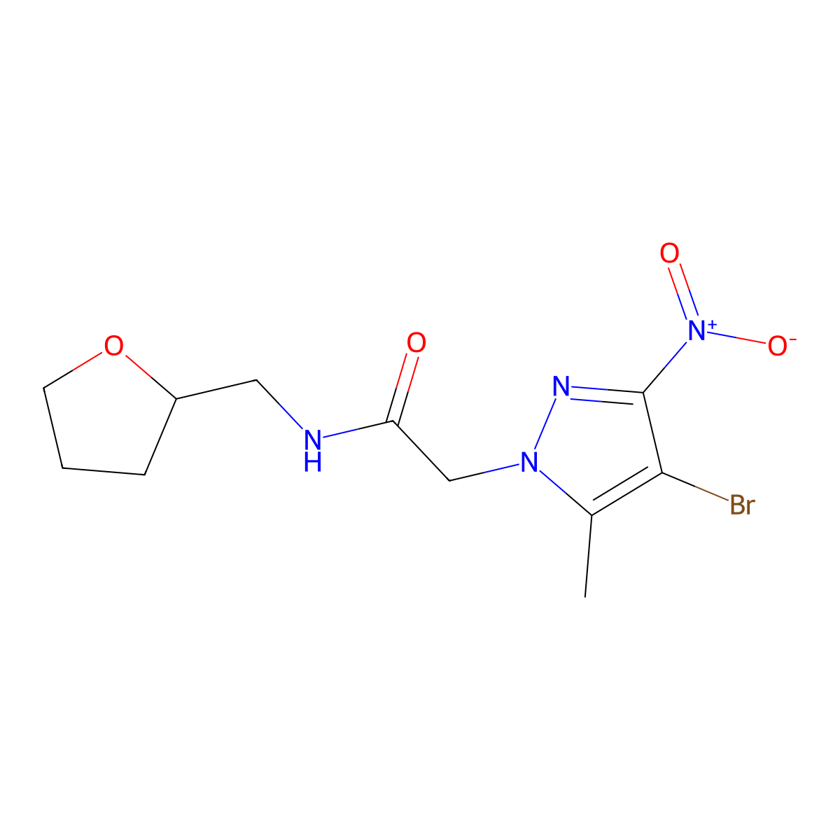 2-(4-bromo-5-methyl-3-nitropyrazol-1-yl)-N-(oxolan-2-ylmethyl)acetamide molecular structure, CAS 292066-69-4